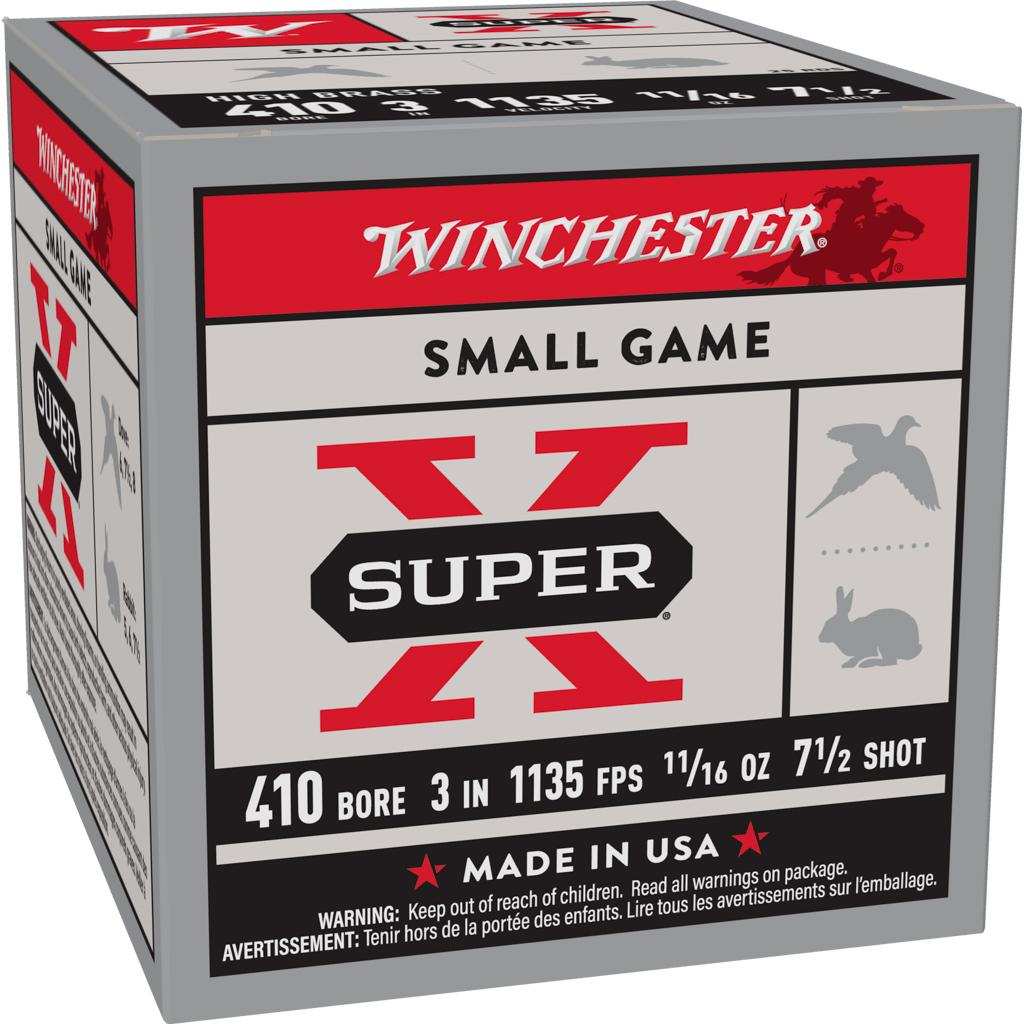 Winchester Super-X High-Brass Shotshells .410 ga 3″ 11/16 oz 11353 fps #7.5 25/ct