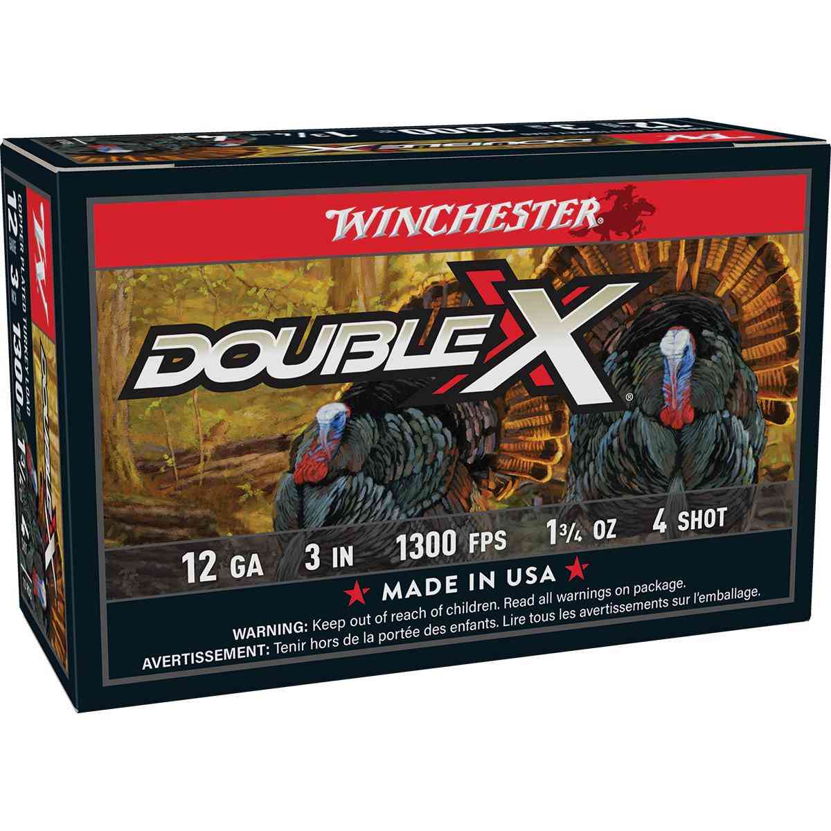 Winchester Double X Turkey Load Shotshells 12 ga 3″ MAX 1-3/4 oz #4 1300 fps 10/ct