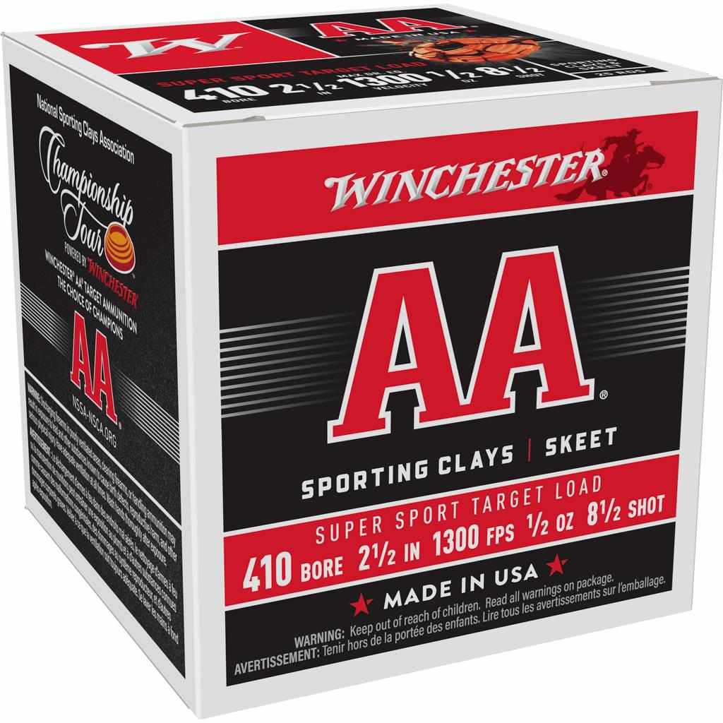 Winchester AA Sporting Clays Shotshells 410 ga 2-1/2″ 1/2oz #8.5 1300 fps 25/ct