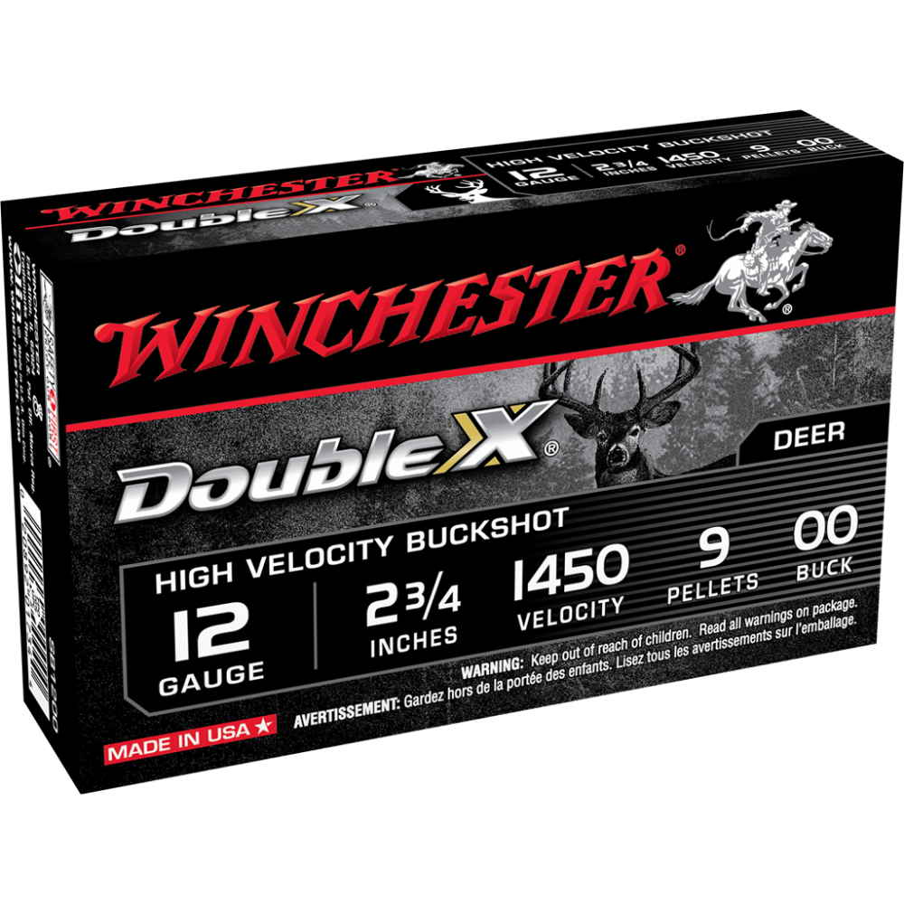 Winchester Double X High-Velocity Buckshot Shotshells 12 ga 2-3/4″ 9 plts #00 1450 fps 5/ct