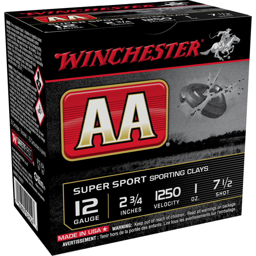 Winchester AA Super Sport Sporting Clays Shotshells 12 ga 2-3/4″ 1 oz 1250 fps #7.5 25/ct