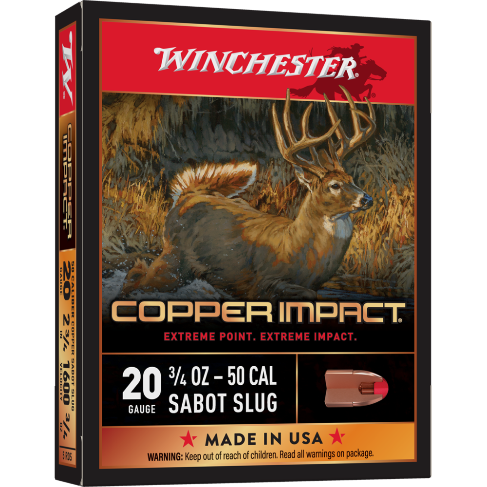 Winchester Copper Impact Slug Shotshells 20 ga 2-3/4″ 3/4 oz 1600 fps Slug 5/ct