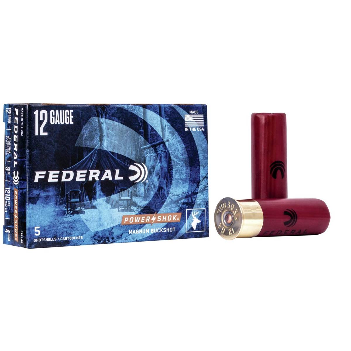 Federal Power-Shok Buckshot 12 ga 3″ MAX 41 plts #4B 1210 fps – 5/box