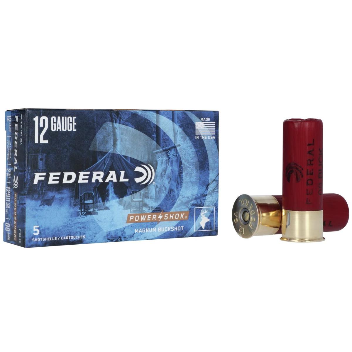 Federal Power-Shok Buckshot Shotshells 12 ga 2-3/4″ 12 plts #00 1290 fps 5/ct