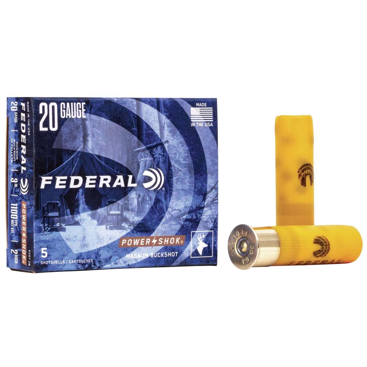 Federal Power-Shok Buckshot 20 ga 3″ MAX 18 plts #2B 1100 fps – 5/box