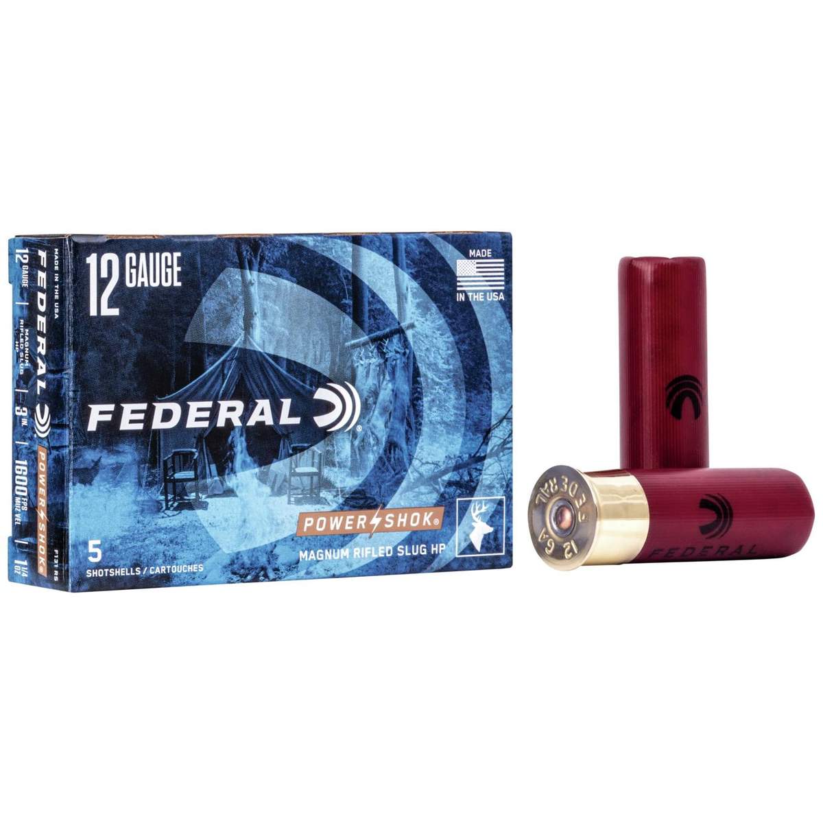 Federal Power-Shok Rifled Slug 12 ga 3″ MAX 1 1/4 oz Slug 1600 fps – 5/box