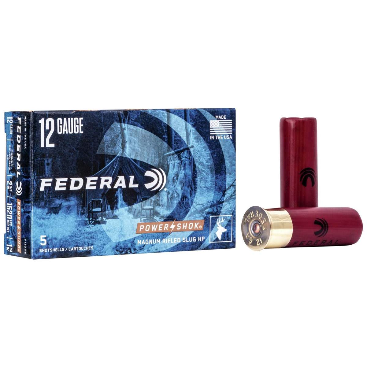 Federal Power-Shok Rifled Slug 12 ga 2 3/4″ MAX 1 1/4 oz Slug 1520 fps – 5/ct