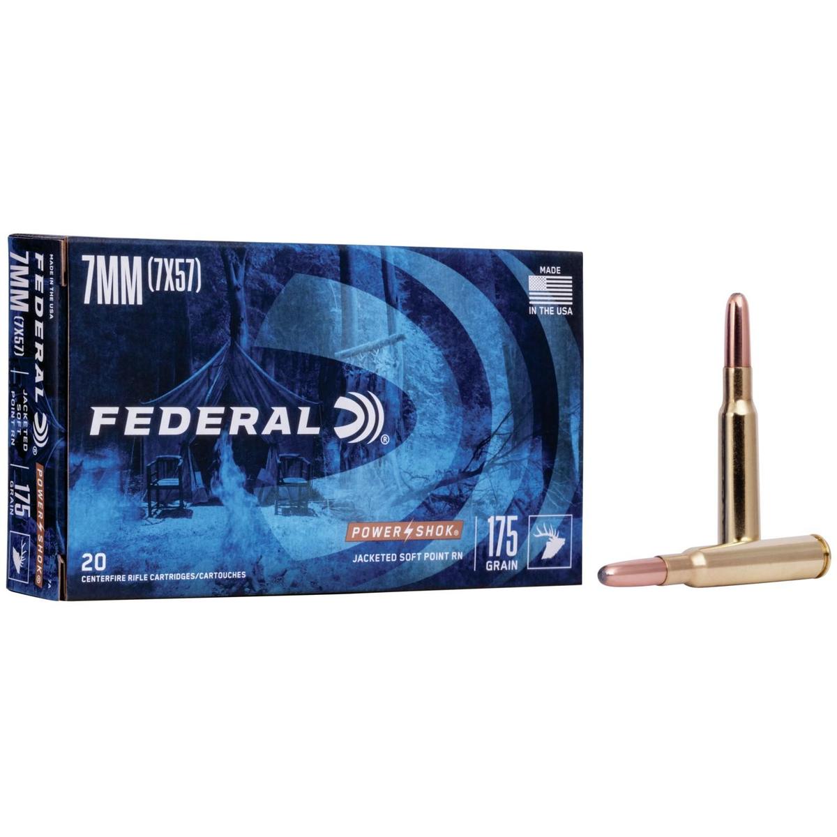 Federal Power-Shok Rifle Ammunition 7mm Mauser 175 gr RNSP 2390 fps – 20/ct