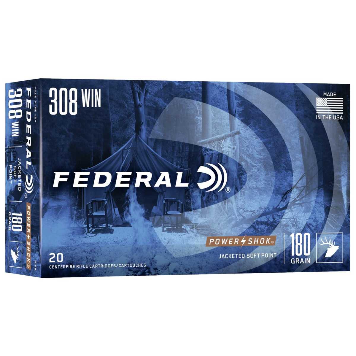 Federal Power-Shok Rifle Ammunition .308 Win 180 gr SP 2570 fps – 20/ct
