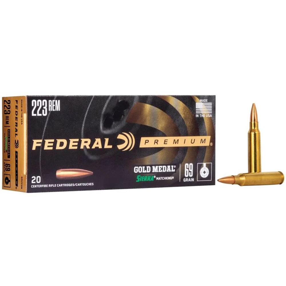 Federal Premium Gold Medal Sierra MatchKing Rifle Ammunition .223 Rem 69 gr BTHP 2950 fps – 20/ct