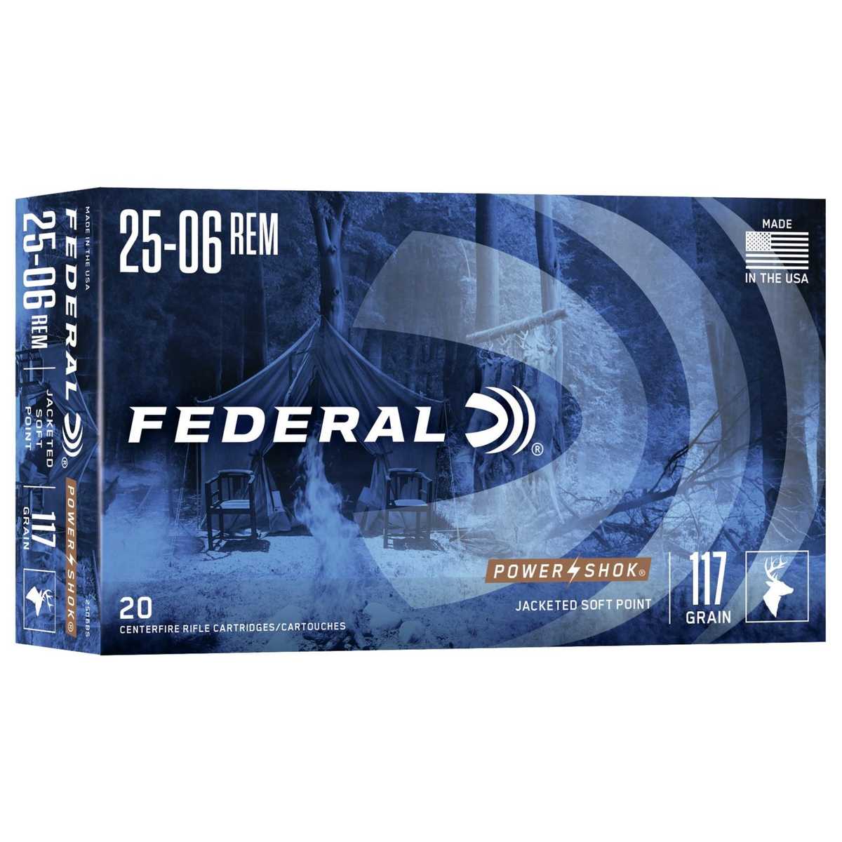Federal Power-Shok Rifle Ammunition .25-06 Rem 117 gr SP 3030 fps – 20/ct