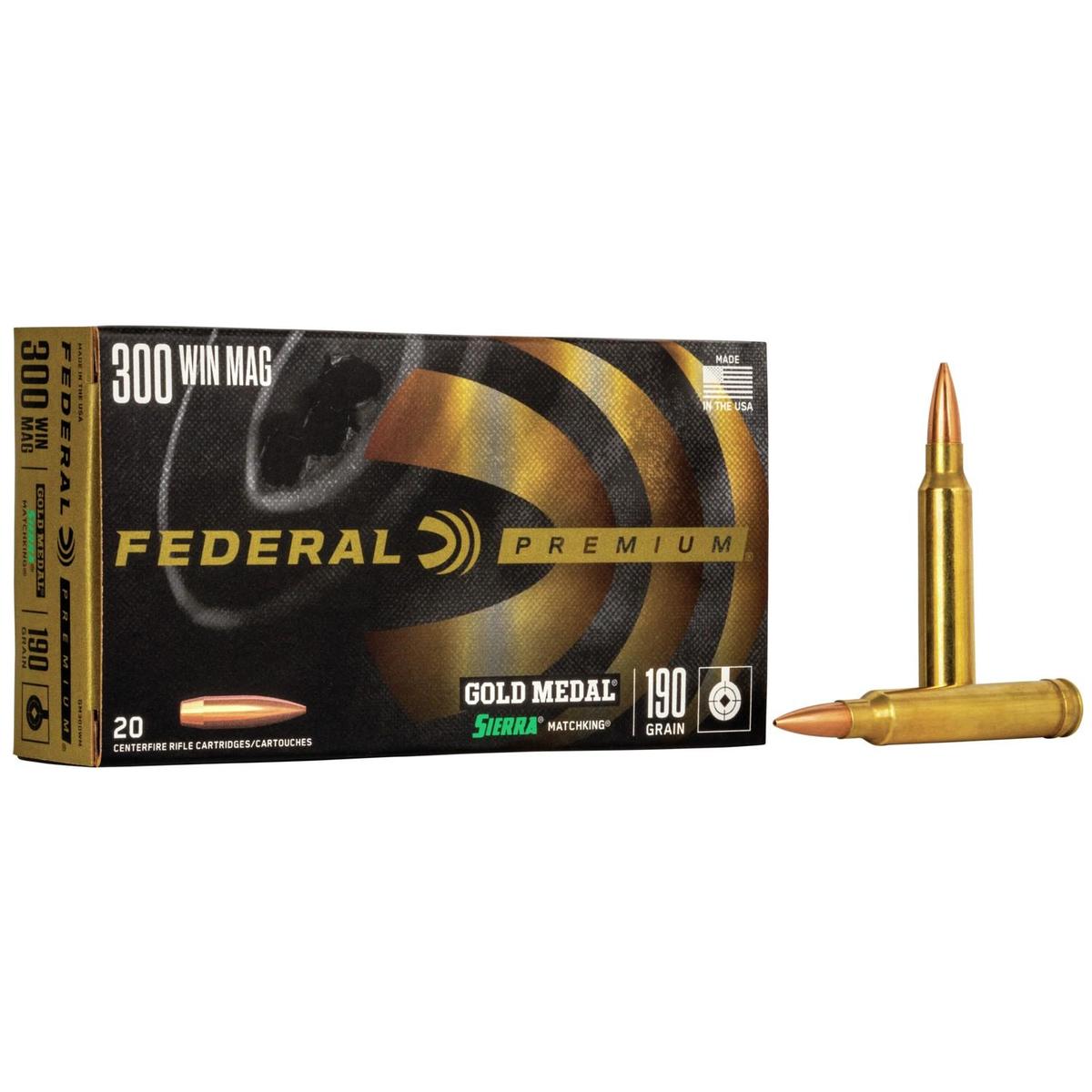Federal Premium Gold Medal Sierra MatchKing Rifle Ammunition .300 Win Mag 190 gr BTHP 2900 fps – 20/ct