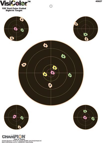 Champion VisiColor High-Visibility Paper Targets 8″ Bull w/4 extra Bulls 10/Pack