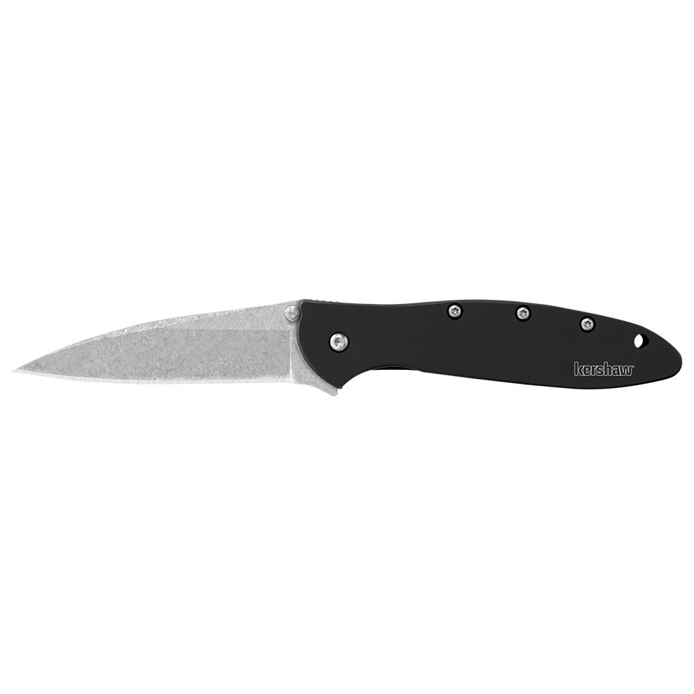 Kershaw Ken Onion Leek Folding Knife 3″ Stonewashed Drop Point Blade Black
