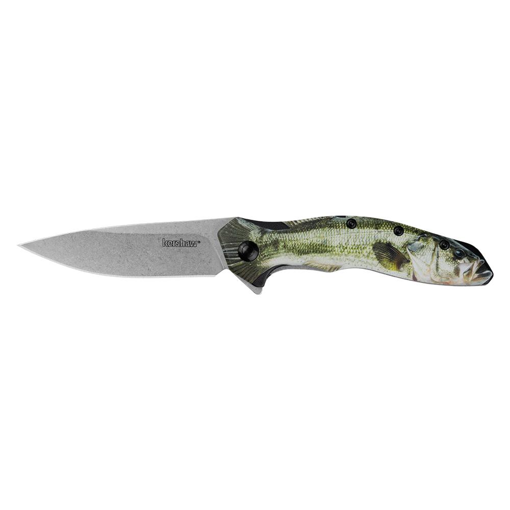 Kershaw Shoreline Bass Folding Knife 3″ Drop Point Blade Green Bass