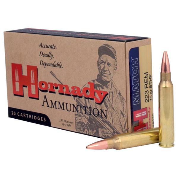 Hornady Match Rifle Ammunition .223 Rem 75 gr BTHP 2790 fps – 20/box