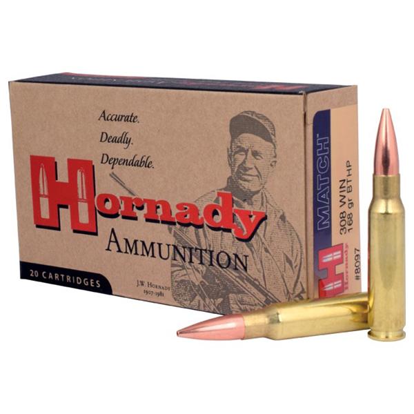 Hornady Match Rifle Ammunition .308 Win 168 gr BTHP 2700 fps – 20/box