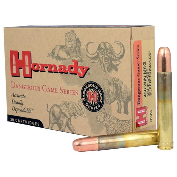 Hornady Dangerous Game Series Rifle Ammunition .458 Win Mag 500 gr DGS 2140 fps – 20/box