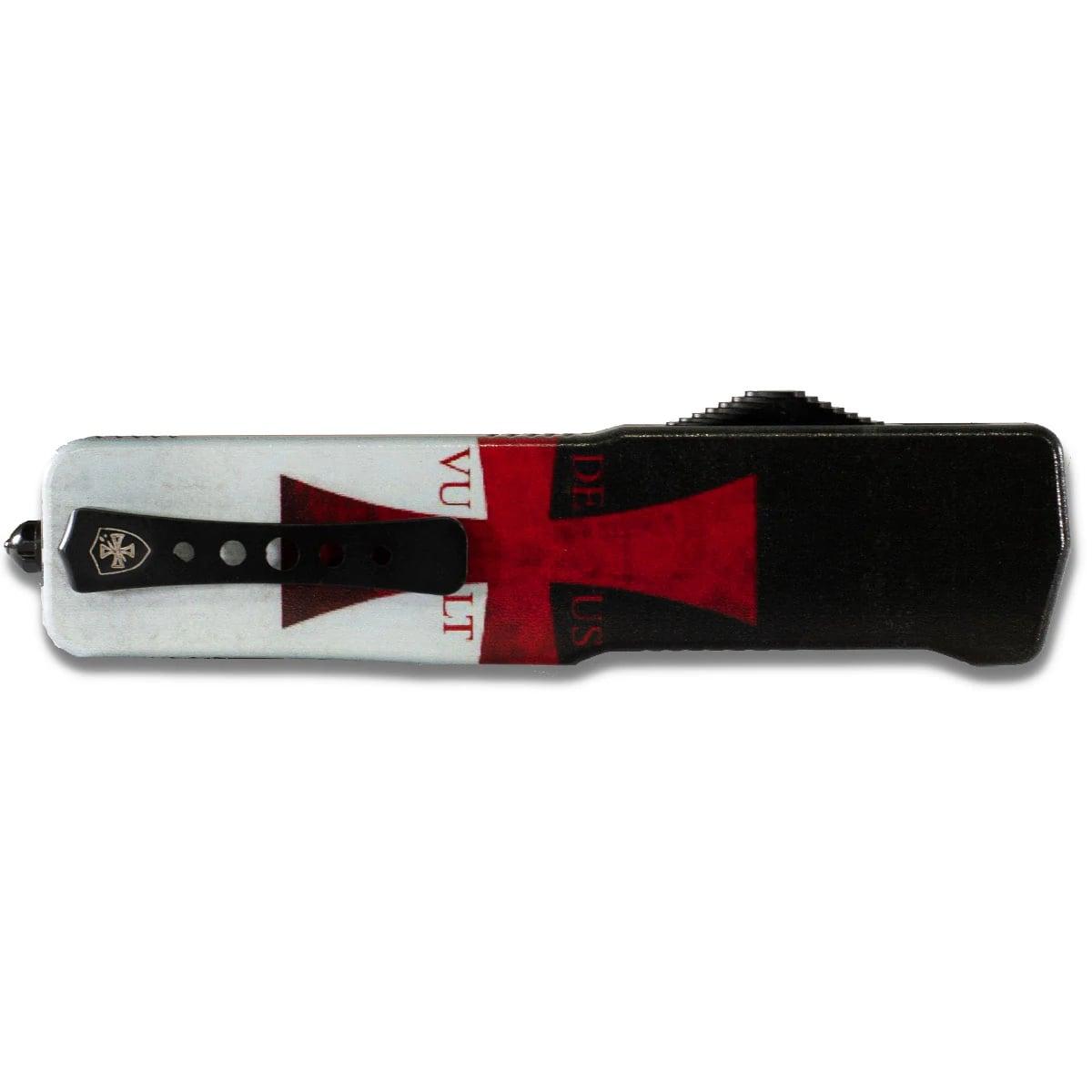 Templar Knives Premium Weighted Automatic Knife 3″ Serrated Dagger Blade Templar Flag