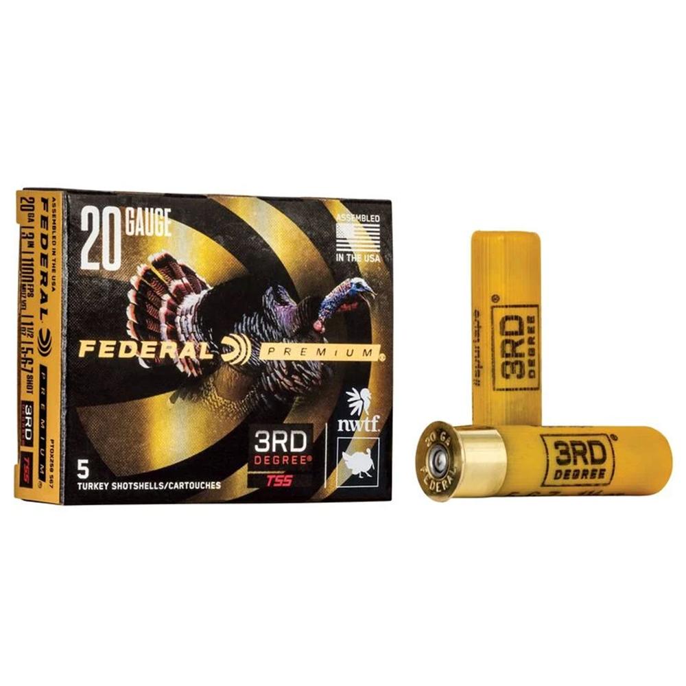 Federal 3rd Degree Shotshell 20ga 3″ 1-1/2oz 1100 fps  #5/#6 & #7 5/ct