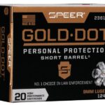 Speer Gold Dot Short Barrel Handgun Ammunition 9mm Luger (+P) 124 gr HP 1150 fps 20/ct
