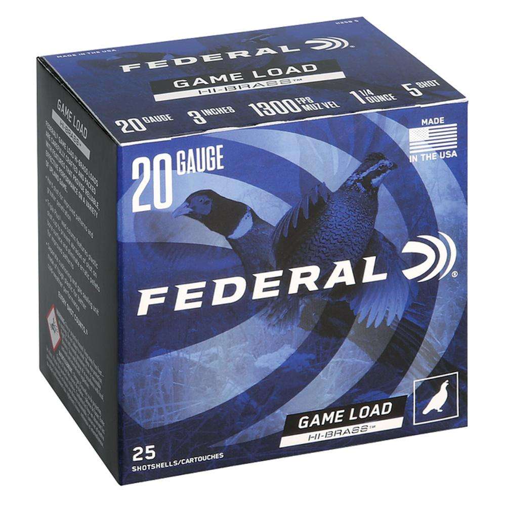 Federal Game-Shok Upland Game Hi Brass Load Shotshells 20 ga 3″ 1-1/4 oz 1300 fps #5 25/ct