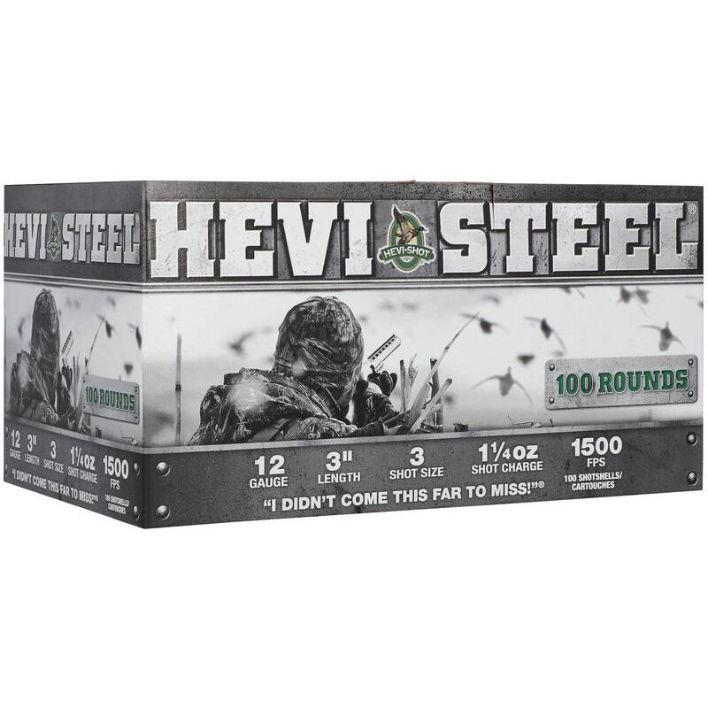 HEVI-Shot HEVI-Steel Shotshells 12ga 3″ 1-1/4oz 1500 fps #3 100/ct