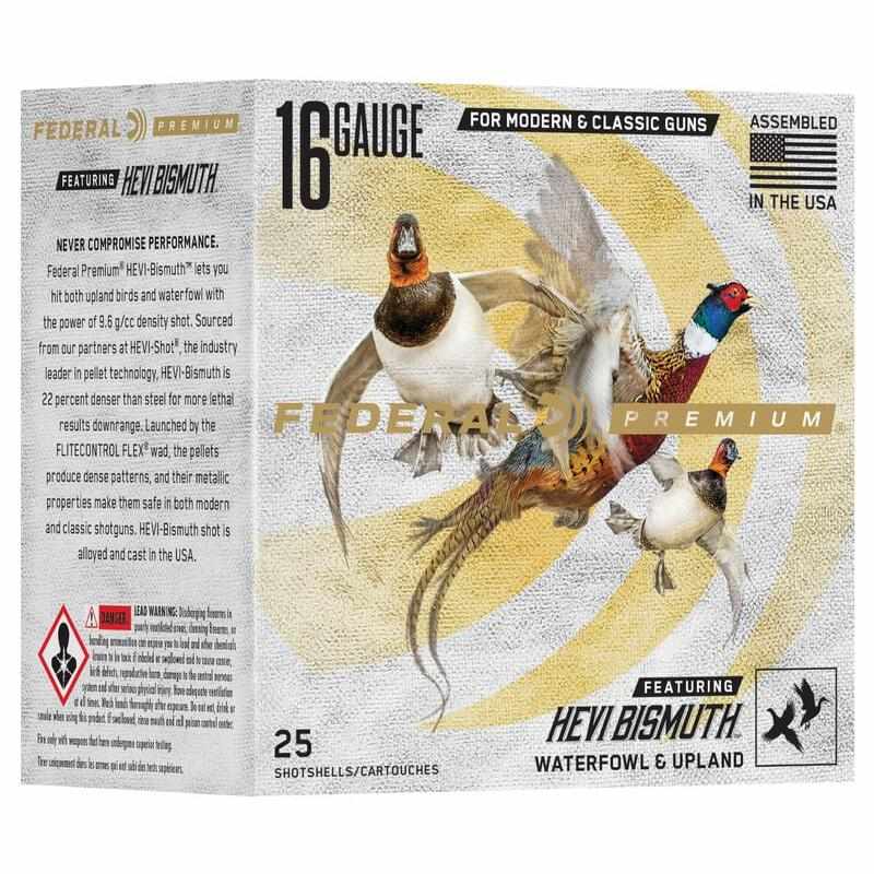 Federal Premium HEVI-Bismuth Shotshells 16ga 2-3/4″ 1-1/8oz 1400 fps #4 25/ct