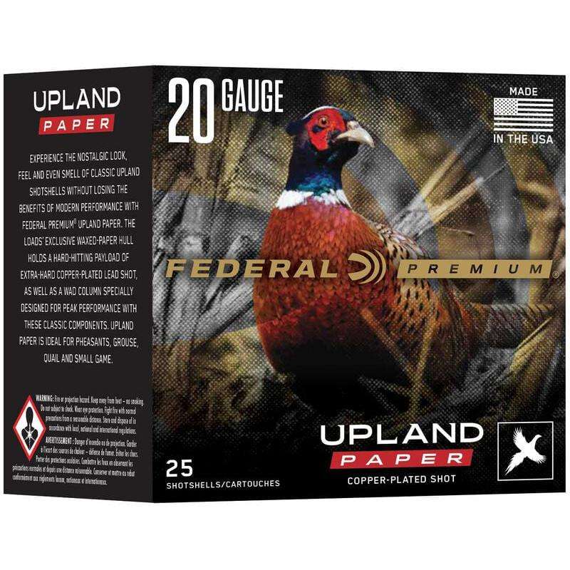Federal Premium Upland Paper Shotshells 20ga 2-3/4″ 1oz 1250 fps #4 25/ct