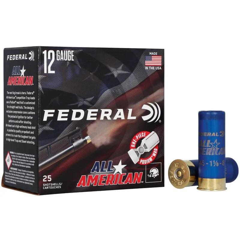 Federal All American Shotshells 12ga 2-3/4″ 1-1/8oz 1250 fps #8 25/ct