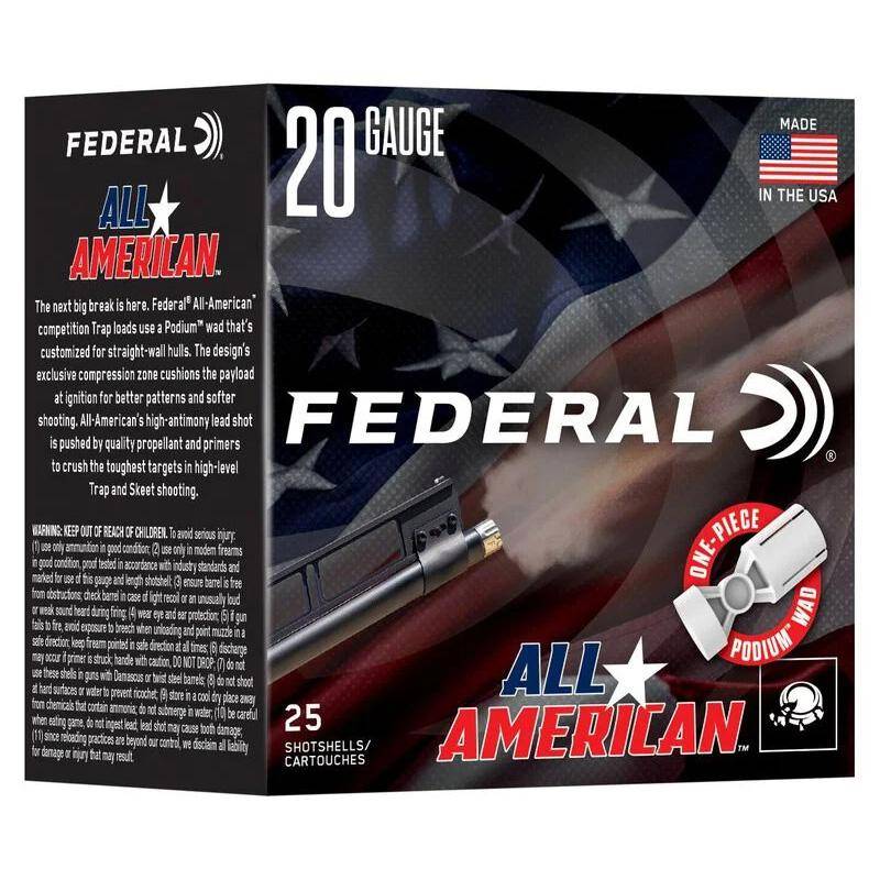 Federal All American Shotshells 20ga 2-3/4″ 7/8oz 1200 fps #8 25/ct
