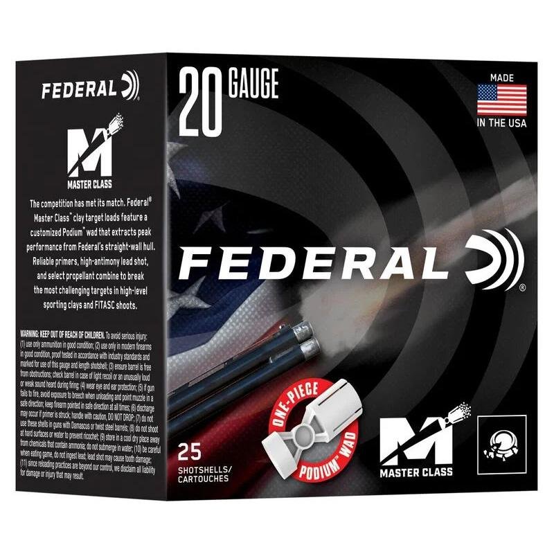 Federal Master Class Shotshells 20ga 2-3/4″ 7/8oz 1250fps #8 25/ct