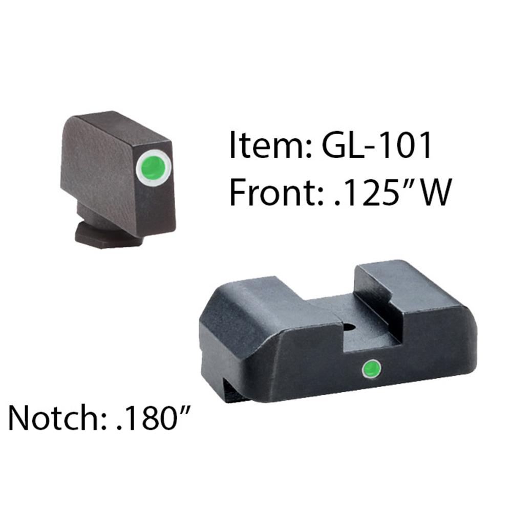 Ameriglo Tritium i-Dot Night Sight for Glock 17-39 / Front Tritium – Green / Front Outline – White / Rear – Green Square Notch