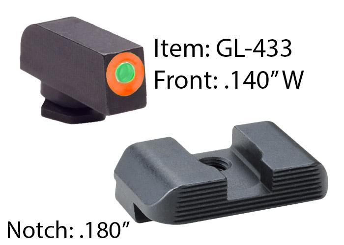 Ameriglo Hackathorn Sight Set for Glock 17-39 Front Tritium – Green / Front Outline – Orange / Rear – Black Serrated