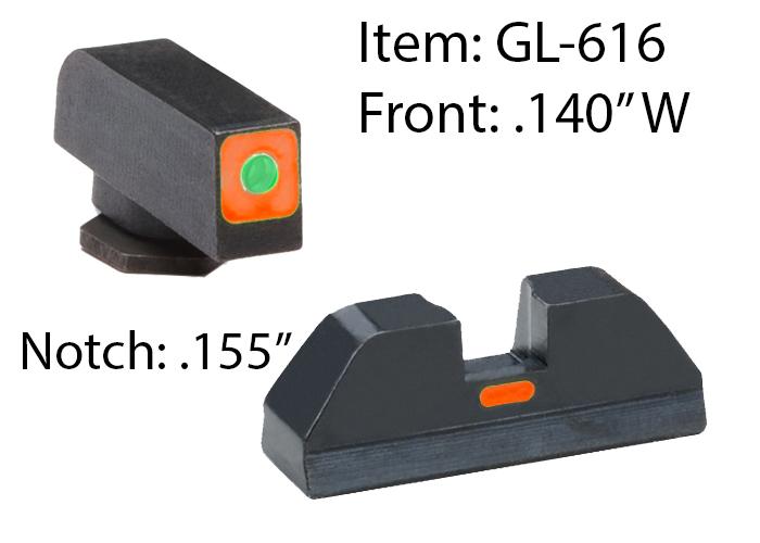 Ameriglo Glock CAP Sight Set For Glock 17 19 22 23 24 26 27 33 34 35 37 38 39 – Green Tritium Orange Sq Outline Front/Rear
