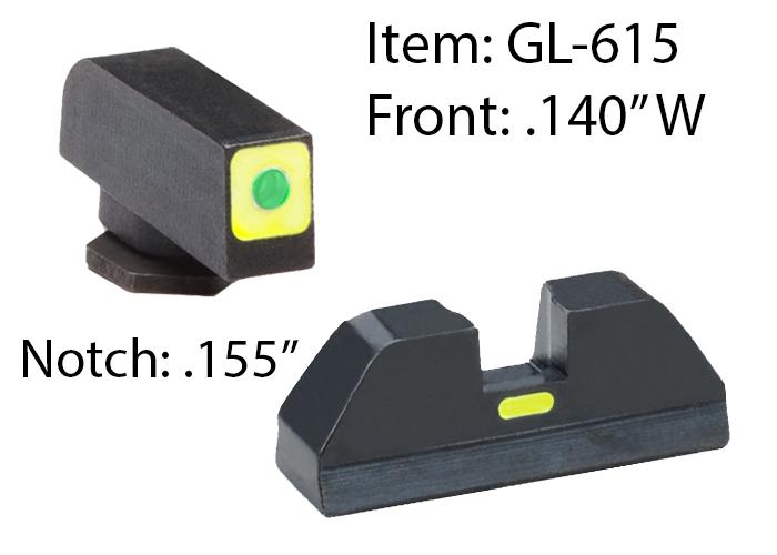 Ameriglo Glock CAP Sight Set For Glock 20 21 29 30 31 32 36 40 41 – Green Tritium Lime Green Lumisquare Outline Front/Rear