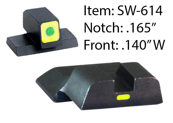 Ameriglo CAP Tritium Night Sights for S&W M&P / Front Tritium – Green / Front Outline – LumiGreen / Style – CAP / Rear Paint Bar – LumiGreen