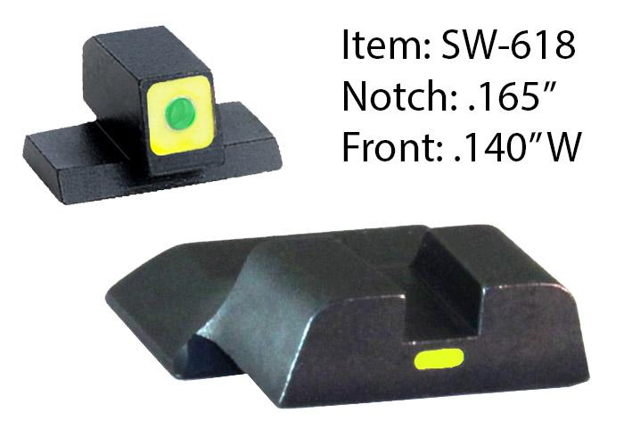 Ameriglo CAP Tritium Night Sights for S&W M&P Shield / Front Tritium – Green / Front Outline – LumiGreen / Style – CAP / Rear Paint Bar – LumiGreen