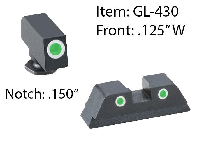 Ameriglo Classic 3 Dot Night Sight Set for Glock 42/43 / Front Tritium – Green / Front Outline – White / Rear Tritium – Green / Rear Outline – White