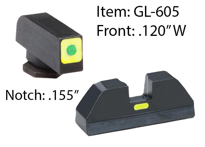 Ameriglo Glock CAP Set For Glock 42 43 – Green Tritium Lime Green Lumi Square Outline Front/Rear