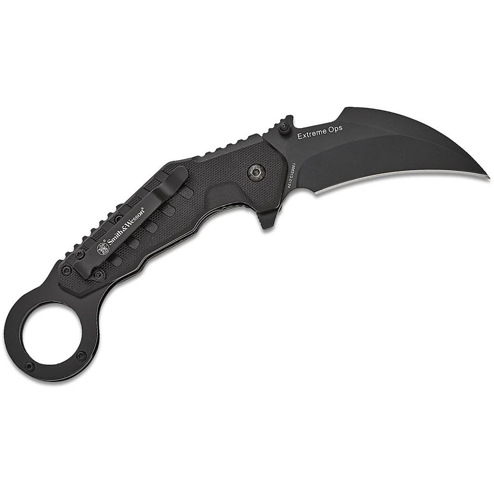 Smith & Wesson Extreme Ops Karambit Assisted Folding Knife 3″ Hawkbill Blade Black