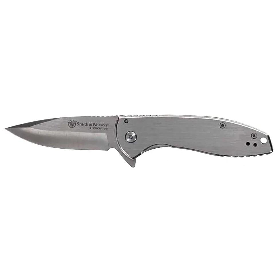 Smith & Wesson KT Executive Platinum Folding Knife 3″ Drop Point Blade Silver Box