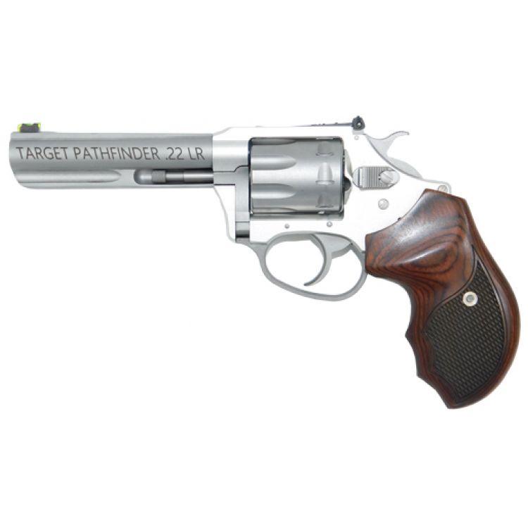 Charter Arms Pathfinder Handgun .22 LR 8rd Capacity 4.2″ Barrel Anodized Stainless Steel Rosewood Checkered Grip