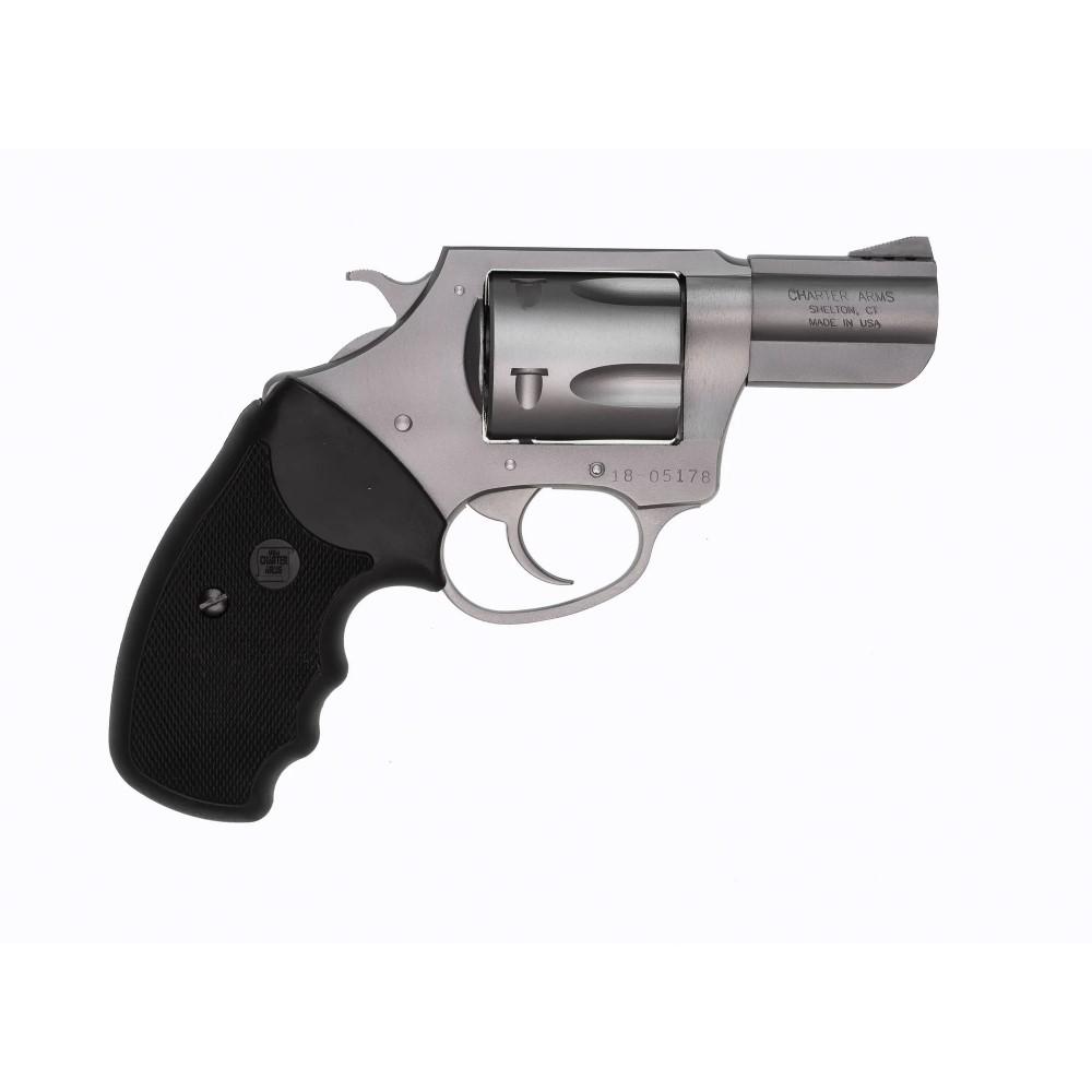 Charter Arms .357 Mag Pug Handgun .357 Mag 5rd Capacity 2.2″ Barrel Silver with Full Size Black Grip
