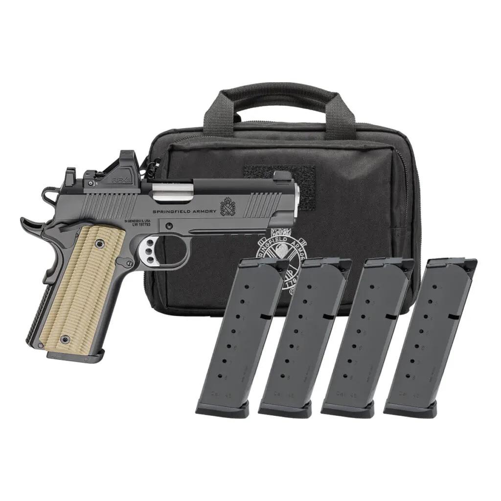 Springfield Gear Pac 1911 Operator AOS Handgun 9mm Luger 9rd Magazines(4) 4.25″ Barrel Green Dot & Bag