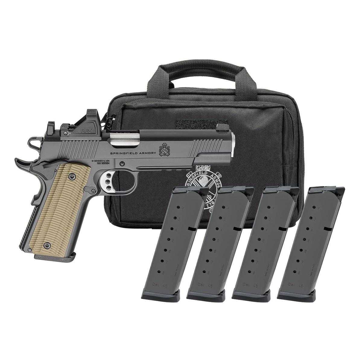 Springfield Gear Pac 1911 Operator AOS Handgun 9mm Luger 9rd Magazines(4) 5″ Barrel Green Dot & Bag