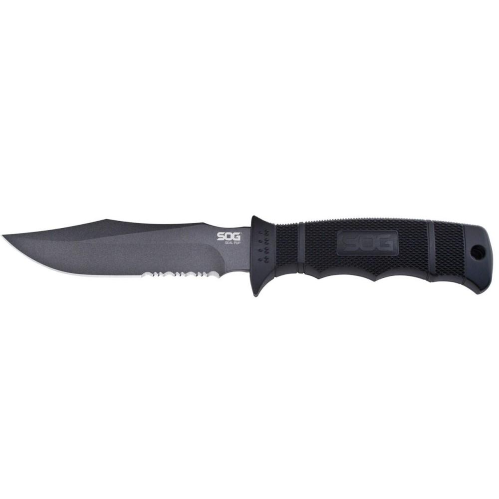 SOG Seal Pup Fixed Blade Knife 4-3/4″ Clip Point Blade Black with Nylon Sheath