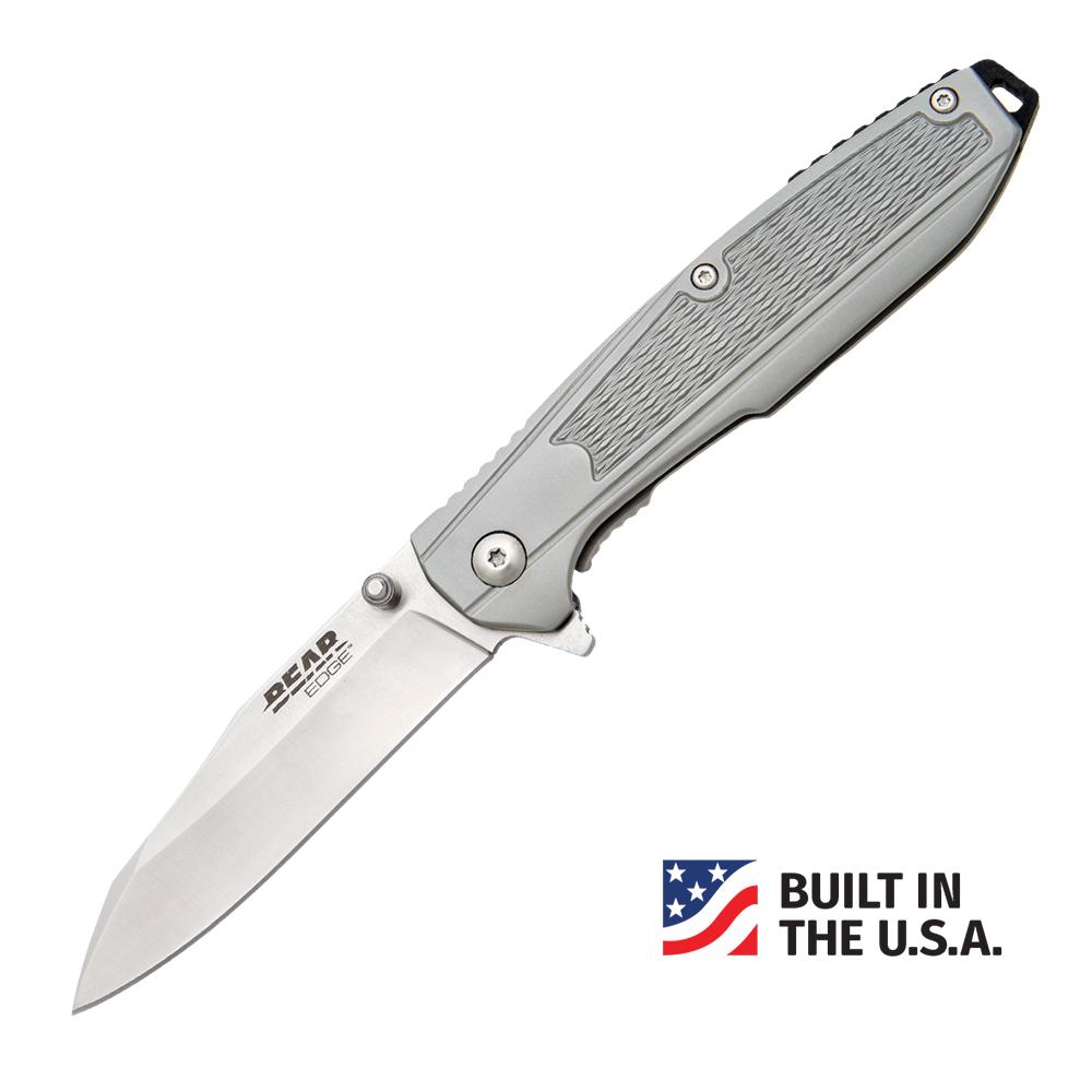 Bear & Son Frame Lock Folding Knife 3-1/4″ Reverse Tanto Blade Grey