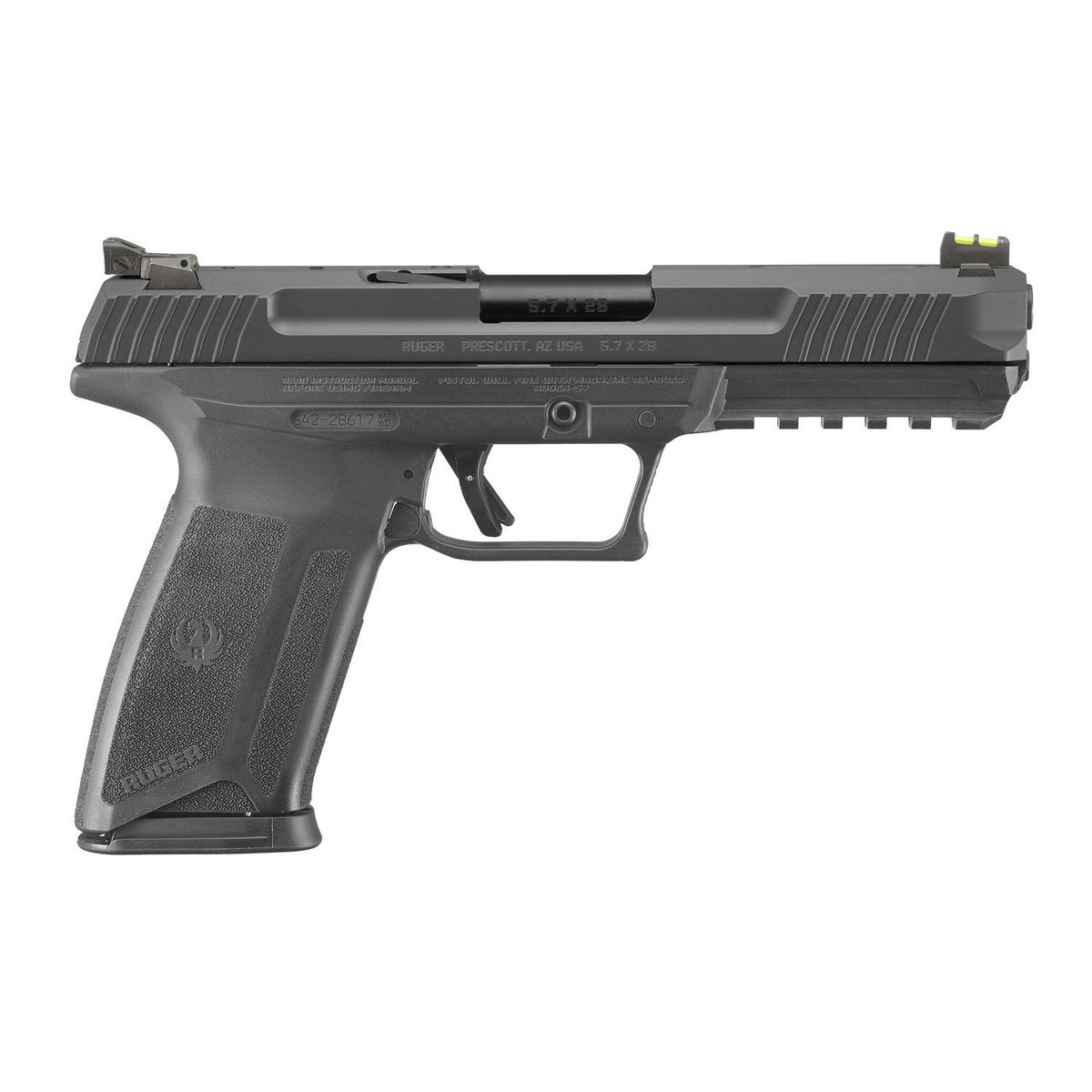Ruger 57 Pro Model Handgun 5.72x28mm 20rd Magazine 4.94″ Barrel Black Fiber Optic Sights