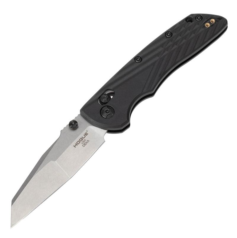 Hogue Deka Manual Folder Knife 3 1/4″ Wharncliffe Blade Black and Silver